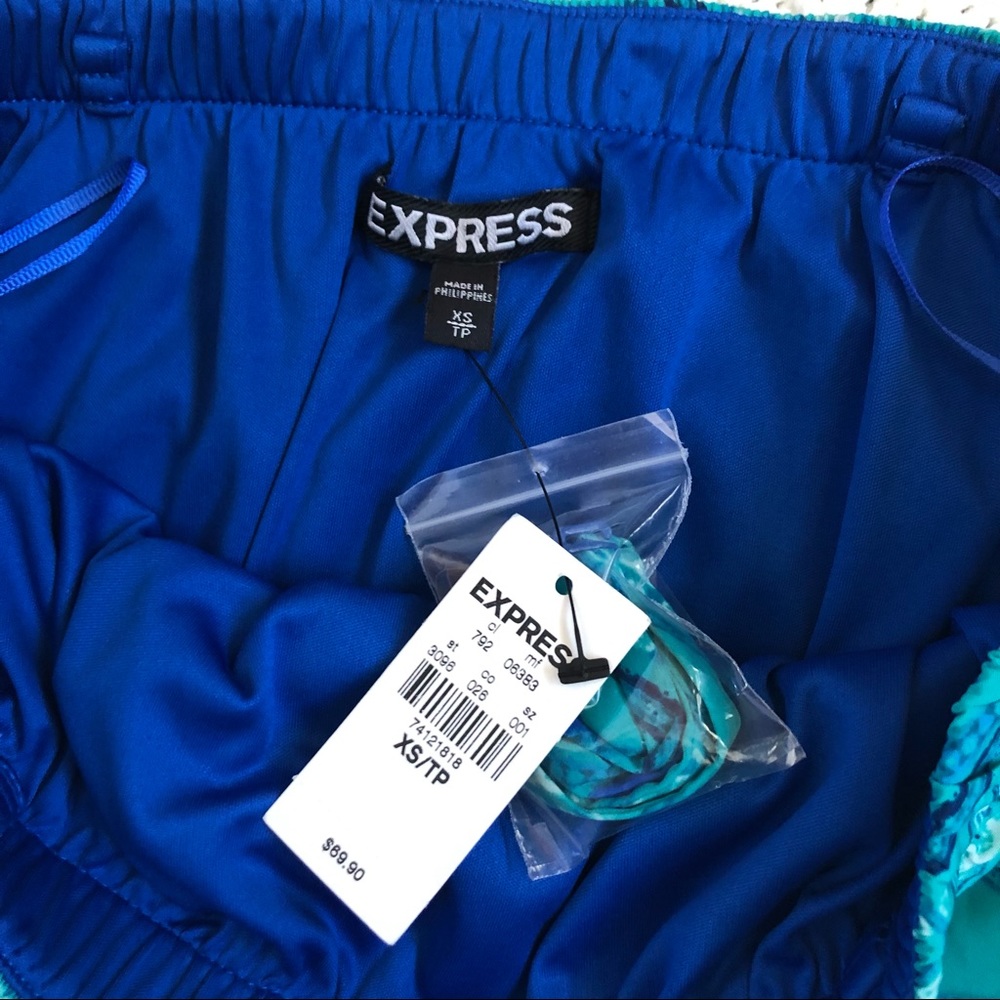Express XS blue & green strapless dress NWT - Picture 6 of 8